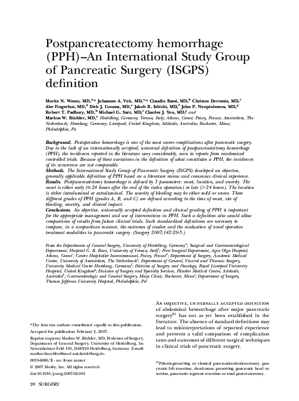 (PDF) Postpancreatectomy hemorrhage (PPH)–An International Study Group ...