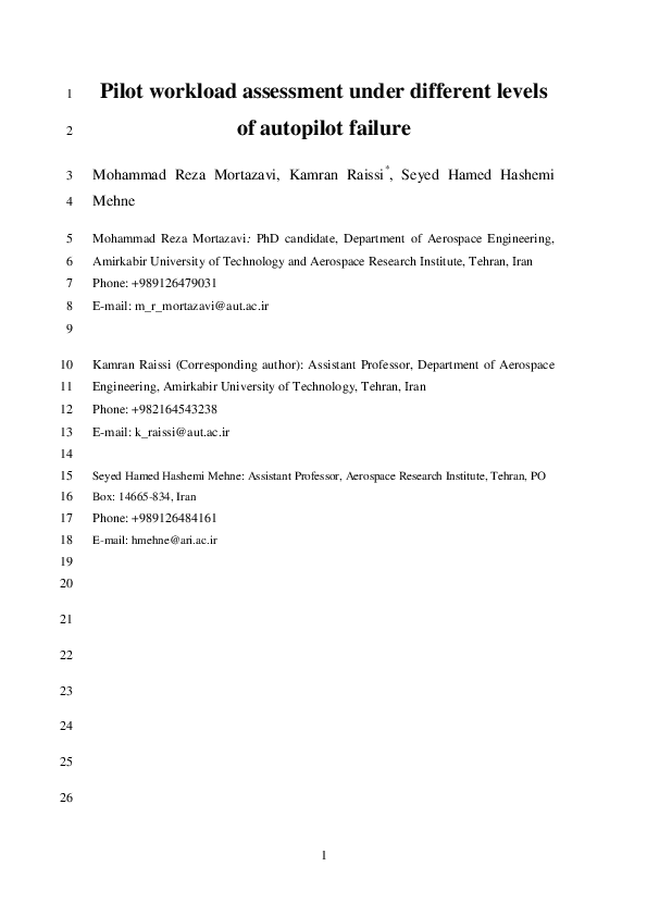 (PDF) Pilot workload assessment under different levels of autopilot failure