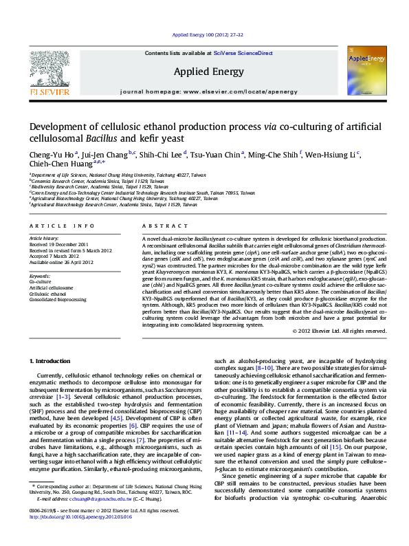(PDF) Development of cellulosic ethanol production process via co ...