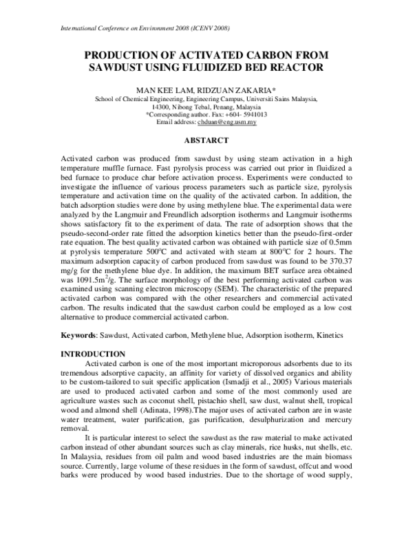 (PDF) Production Of Activated Carbon From Sawdust Using Fluidized Bed ...