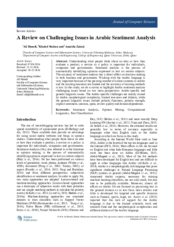(PDF) A Review on Challenging Issues in Arabic Sentiment Analysis