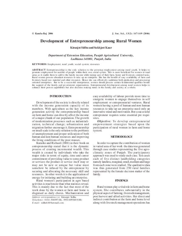 (PDF) Development of entrepreneurship among rural women: overview