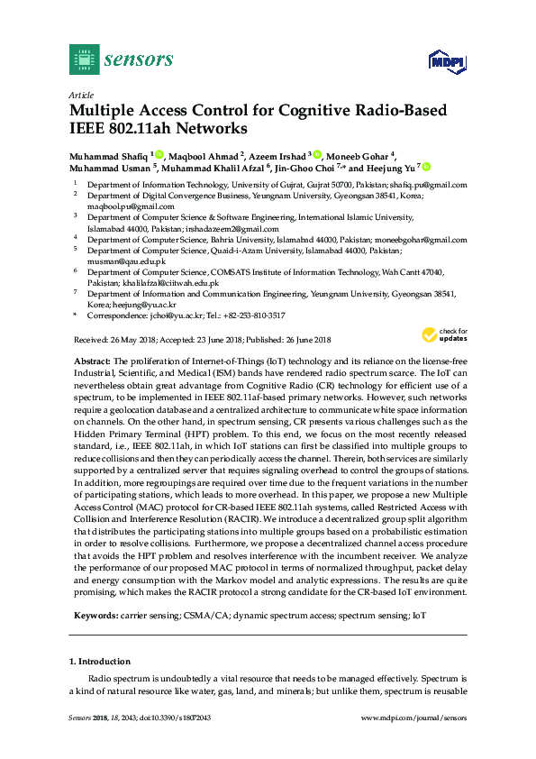 (PDF) Multiple Access Control for Cognitive Radio-Based IEEE 802.11ah ...