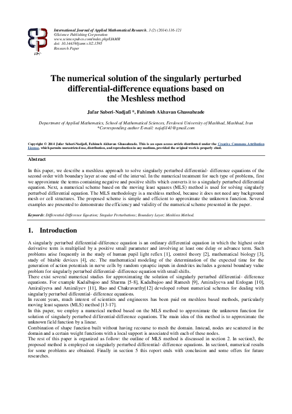 (PDF) The numerical solution of the singularly perturbed differential ...