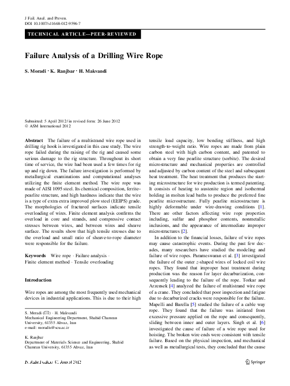 (PDF) Failure Analysis of a Drilling Wire Rope H. Makvandi Academia.edu