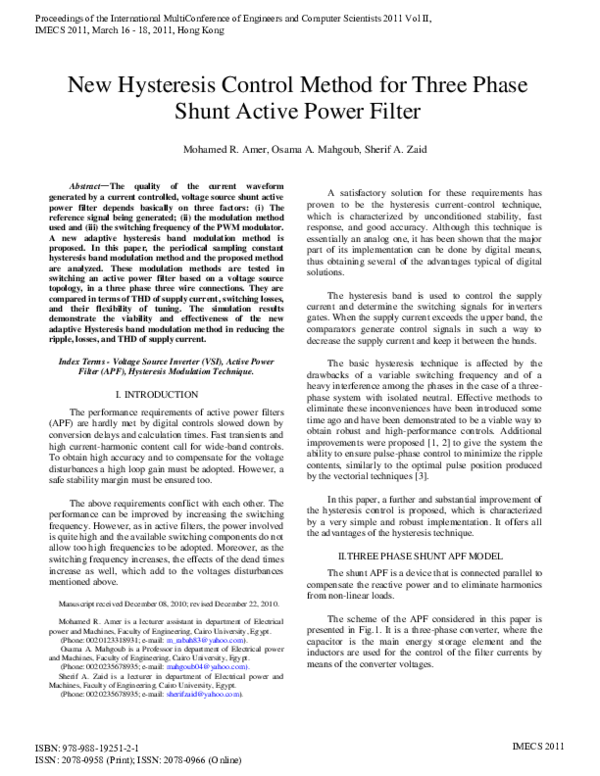(PDF) New Hysteresis Control Method for Three Phase Shunt Active Power ...