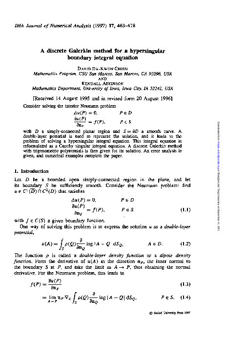 (PDF) A discrete Galerkin method for a hypersingular boundary integral ...