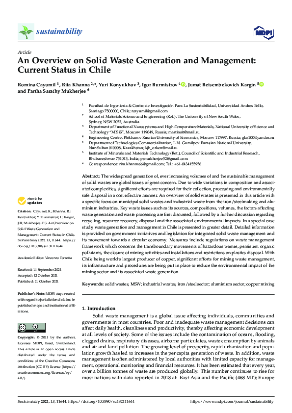 (PDF) An Overview on Solid Waste Generation and Management: Current ...
