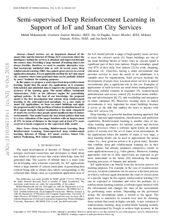 (PDF) Semi-supervised Deep Reinforcement Learning in Support of IoT and ...