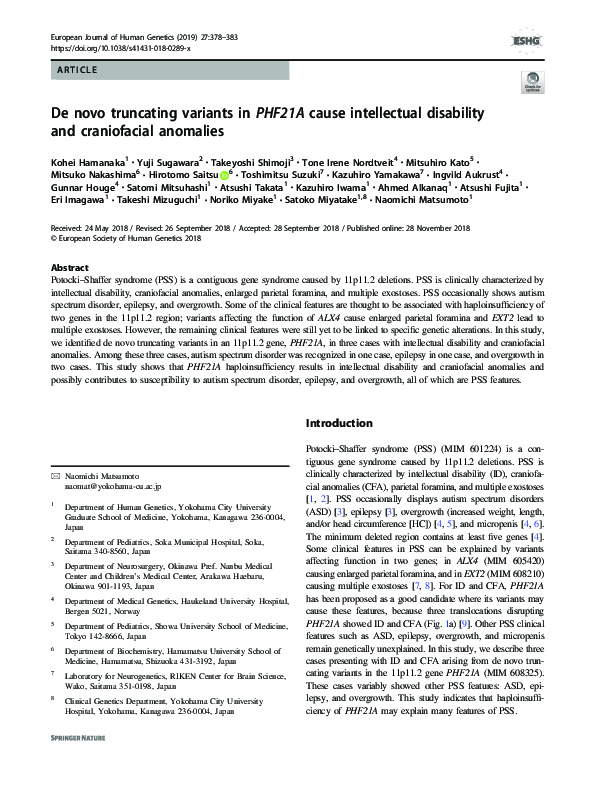 (PDF) De novo truncating variants in PHF21A cause intellectual ...