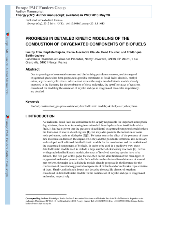 (PDF) Progress in Detailed Kinetic Modeling of the Combustion of ...
