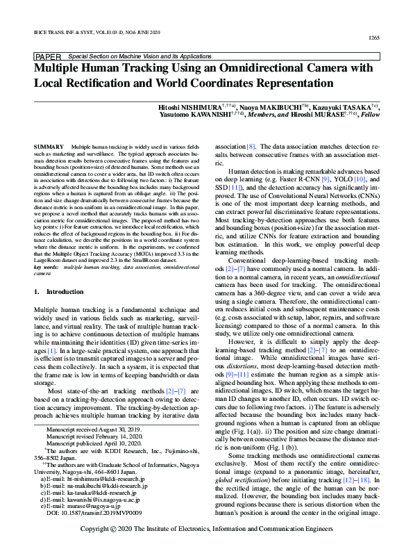 (PDF) Multiple Human Tracking Using an Omnidirectional Camera with ...