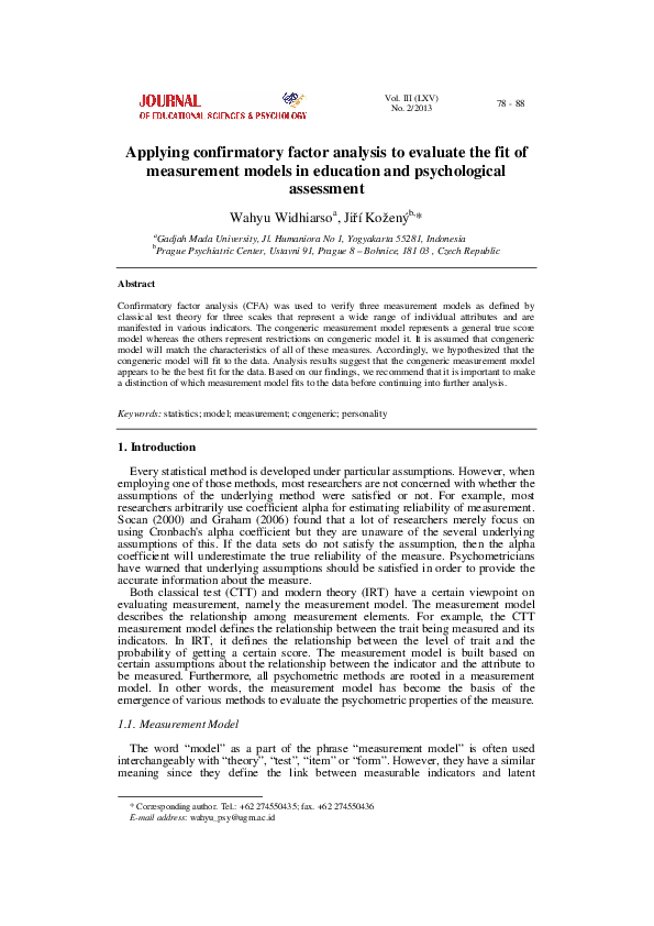 (PDF) Applying confirmatory factor analysis to evaluate the fit of ...