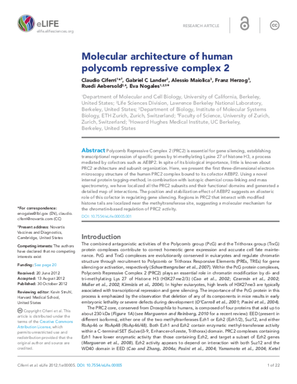 (PDF) Molecular architecture of human polycomb repressive complex 2