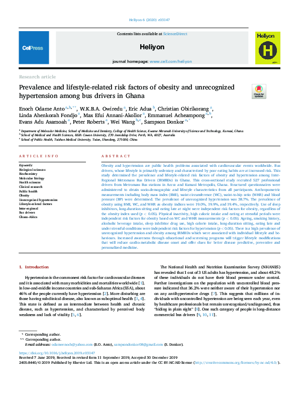 (PDF) Prevalence and lifestyle-related risk factors of obesity and ...