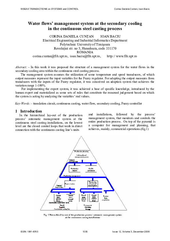 (PDF) Water flows' management system at the secondary cooling in the