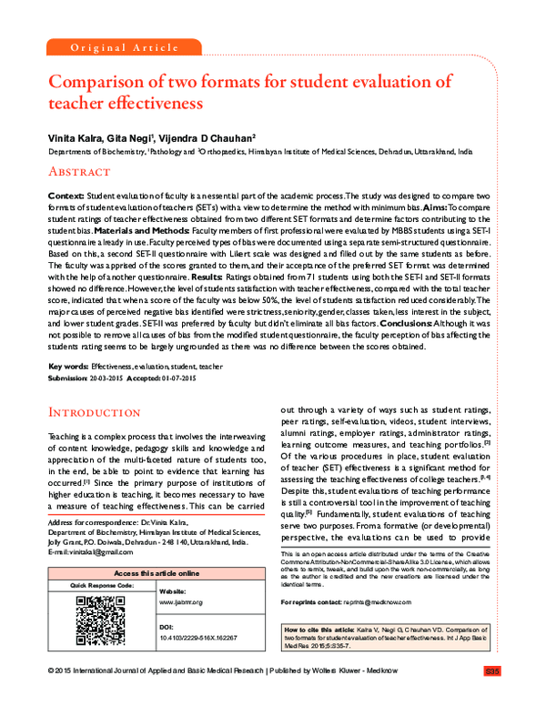 (PDF) Comparison of two formats for student evaluation of teacher ...