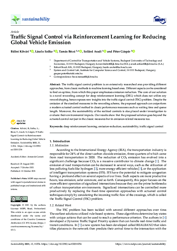 (PDF) Traffic Signal Control via Reinforcement Learning for Reducing ...