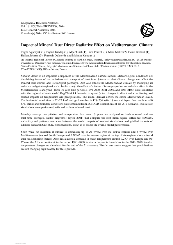 (PDF) Impact of Mineral Dust Direct Radiative Effect on Mediterranean ...