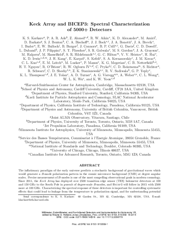 (PDF) Keck array and BICEP3: spectral characterization of 5000+ detectors