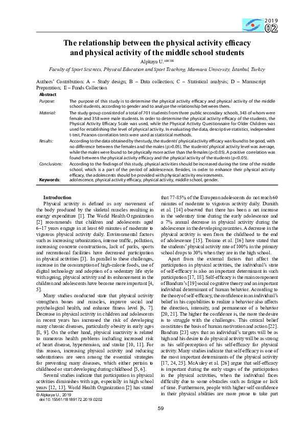 (PDF) The relationship between the physical activity efficacy and ...