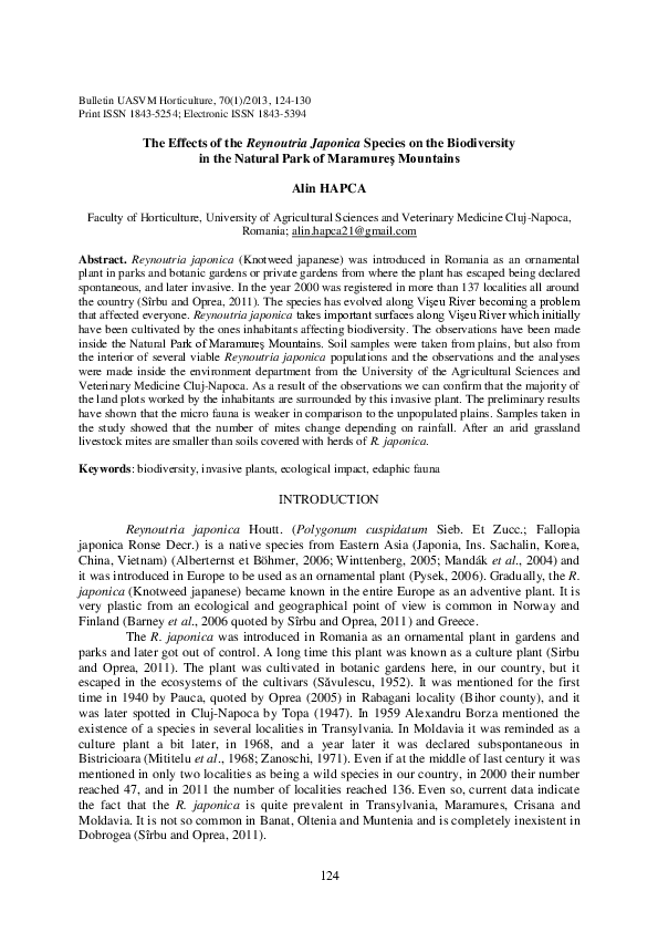 (PDF) The Effects of the Reynoutria Japonica Species on the ...