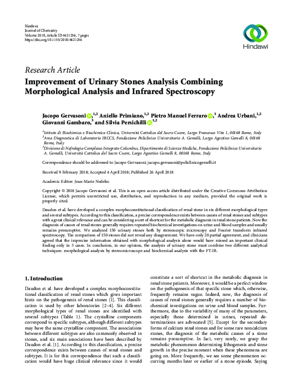 (PDF) Improvement of Urinary Stones Analysis Combining Morphological