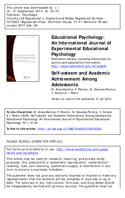 (PDF) Self-esteem and academic achievement among adolescents