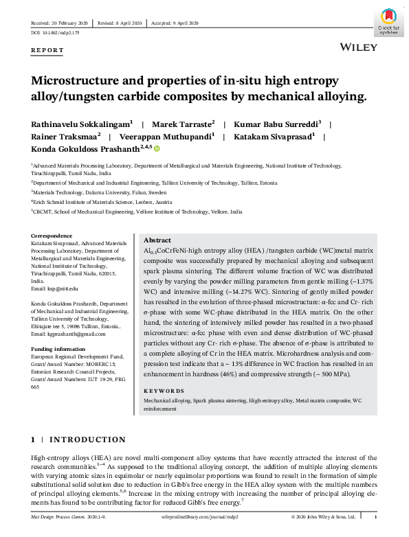 (PDF) Microstructure and properties of in‐situ high entropy alloy ...
