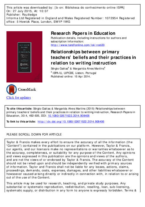 (PDF) Relationships between primary teachers’ beliefs and their ...