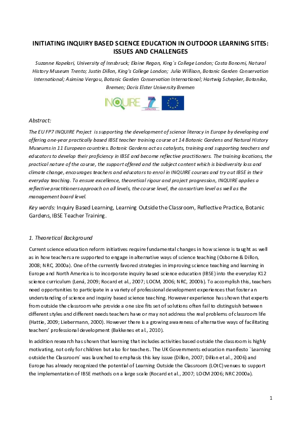 (PDF) Initiating inquiry-based science education in outdoor learning ...