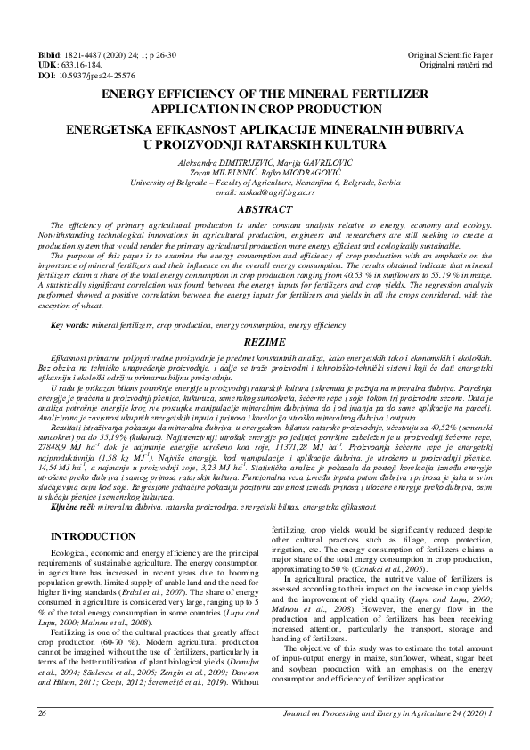 (PDF) Energy efficiency of the mineral fertilizer application in crop ...