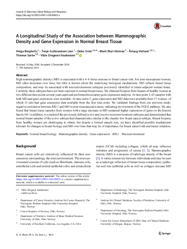 (PDF) A Longitudinal Study of the Association between Mammographic