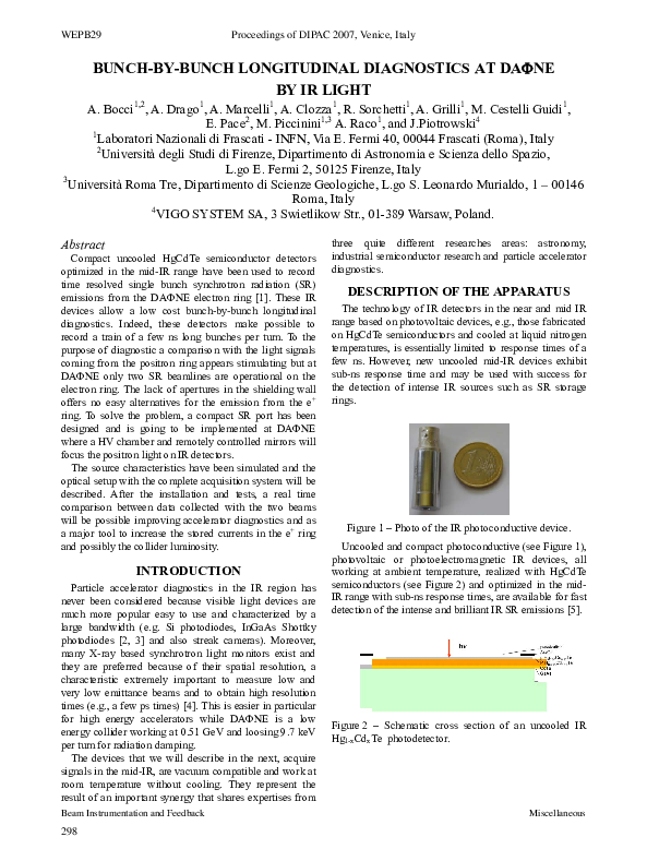 (PDF) Bunch-by-bunch longitudinal diagnostics at DAΦNE by IR light
