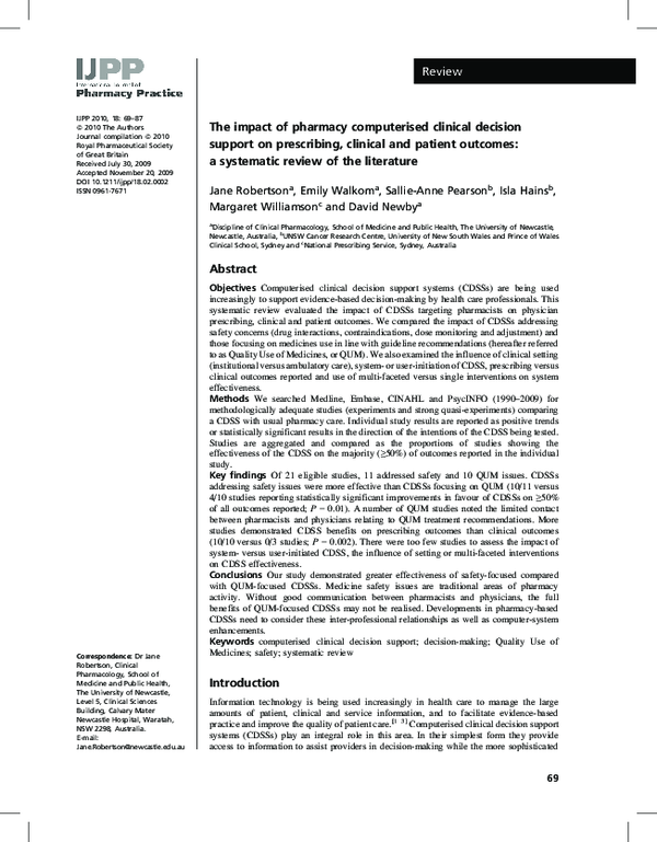 (PDF) The impact of pharmacy computerised clinical decision support on ...