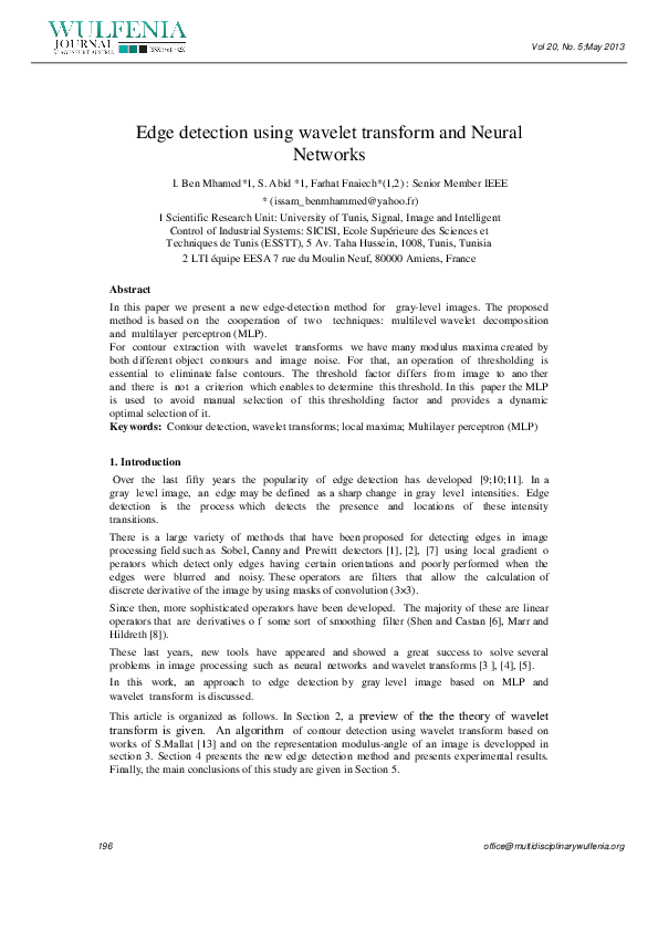 (PDF) Edge Detection using Wavelet Transform and Neural Networks