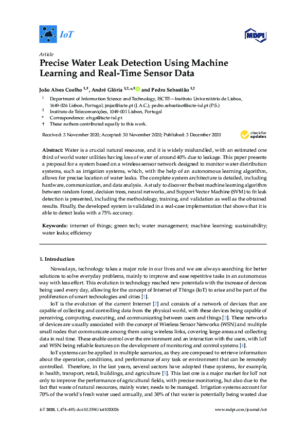 (PDF) Precise Water Leak Detection Using Machine Learning and Real-Time ...