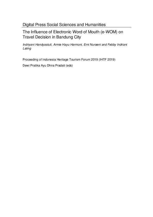 (PDF) The Influence of Electronic Word of Mouth (e-WOM) on Travel ...