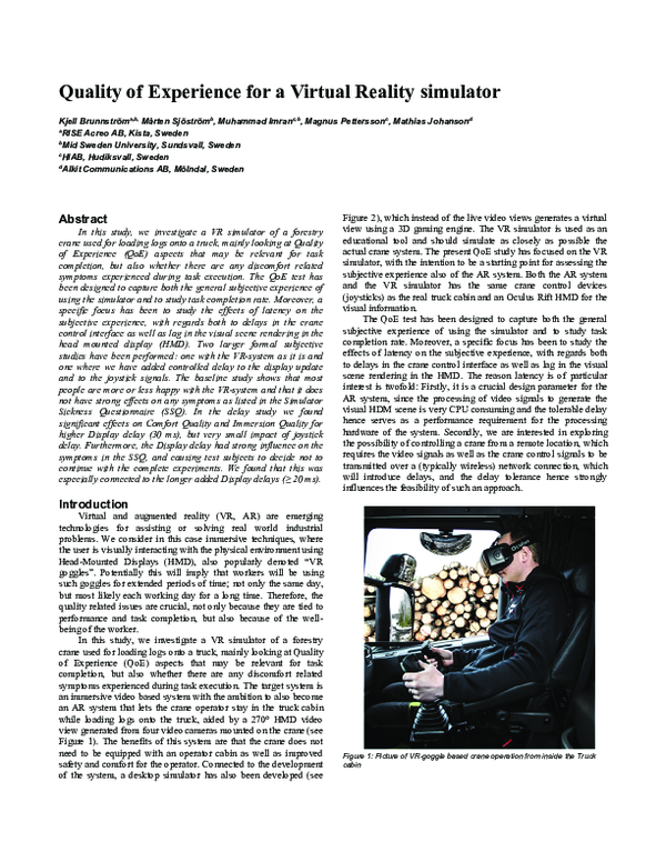 (PDF) Quality of Experience for a Virtual Reality simulator