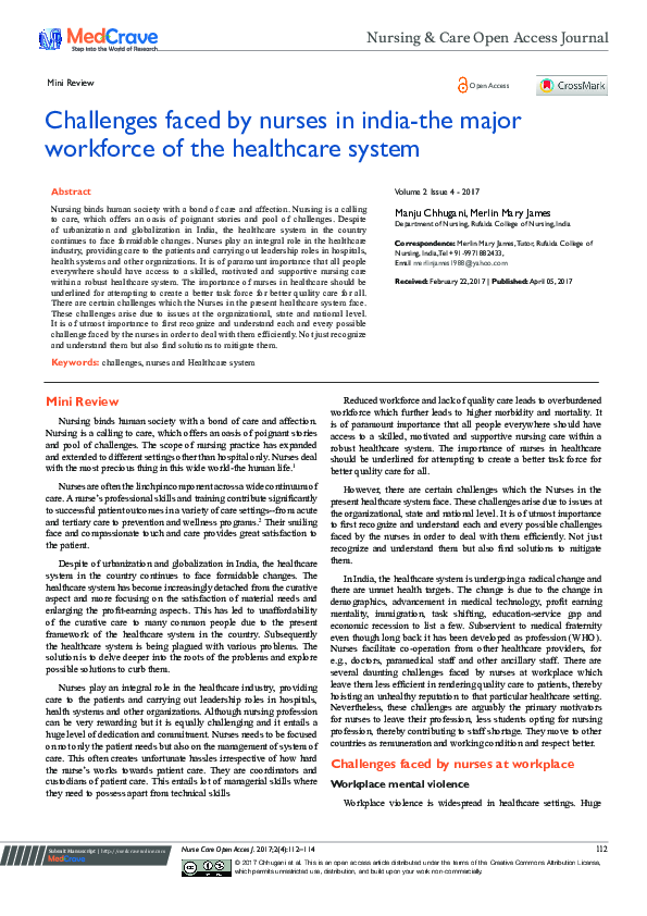 (PDF) Challenges Faced by Nurses in India-the Major Workforce of the ...