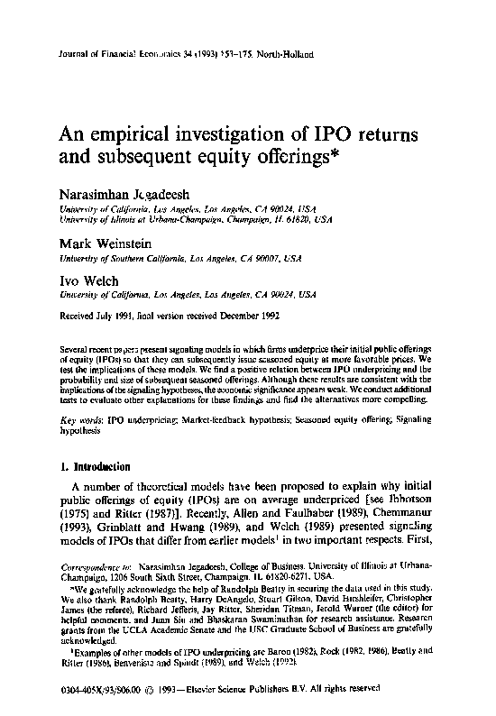 (PDF) An empirical investigation of IPO returns and subsequent equity ...