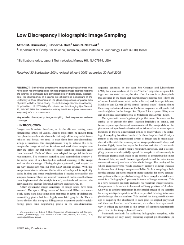 (PDF) Low discrepancy holographic image sampling