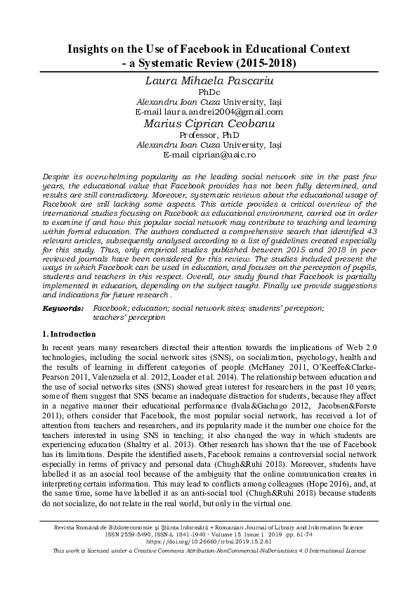 (PDF) Insights on the Use of Facebook in Educational Context - a ...
