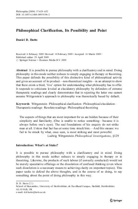 (PDF) Philosophical Clarification: Its Possibility and Point