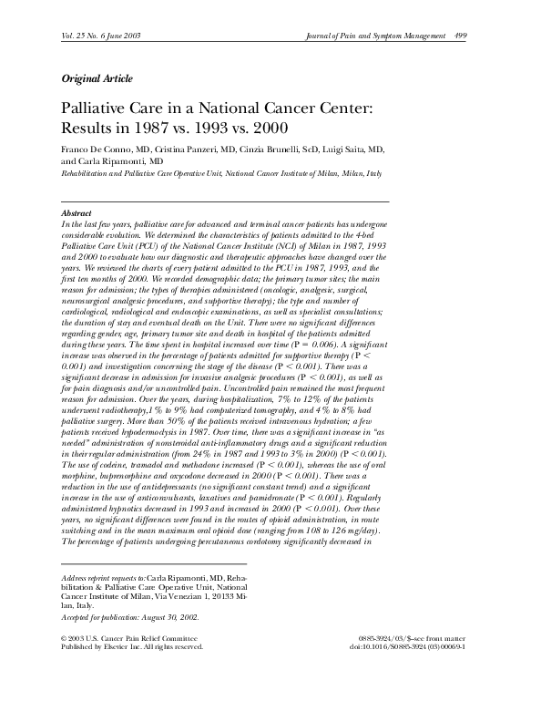 (PDF) Palliative Care in a National Cancer Center