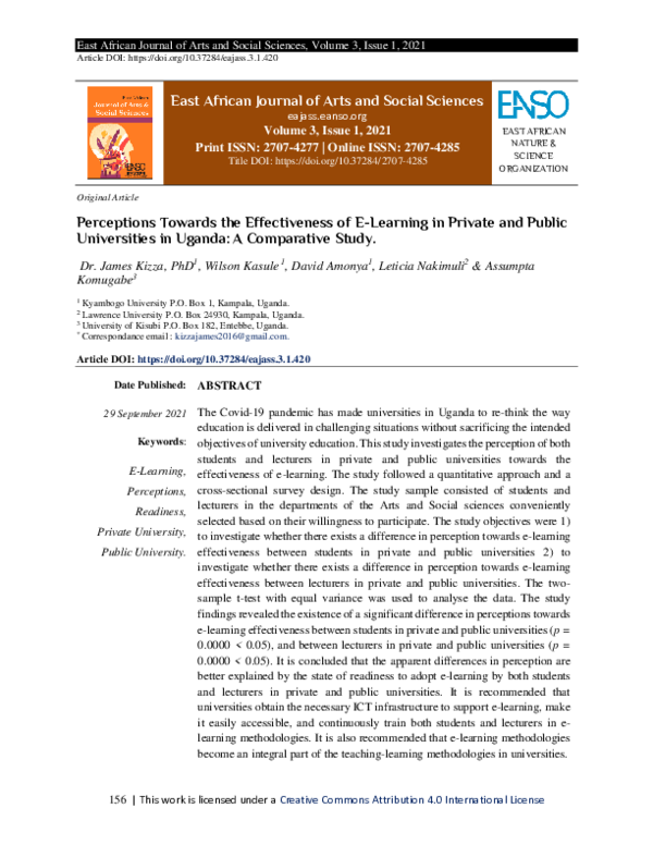 (PDF) Perceptions Towards the Effectiveness of E-Learning in Private ...