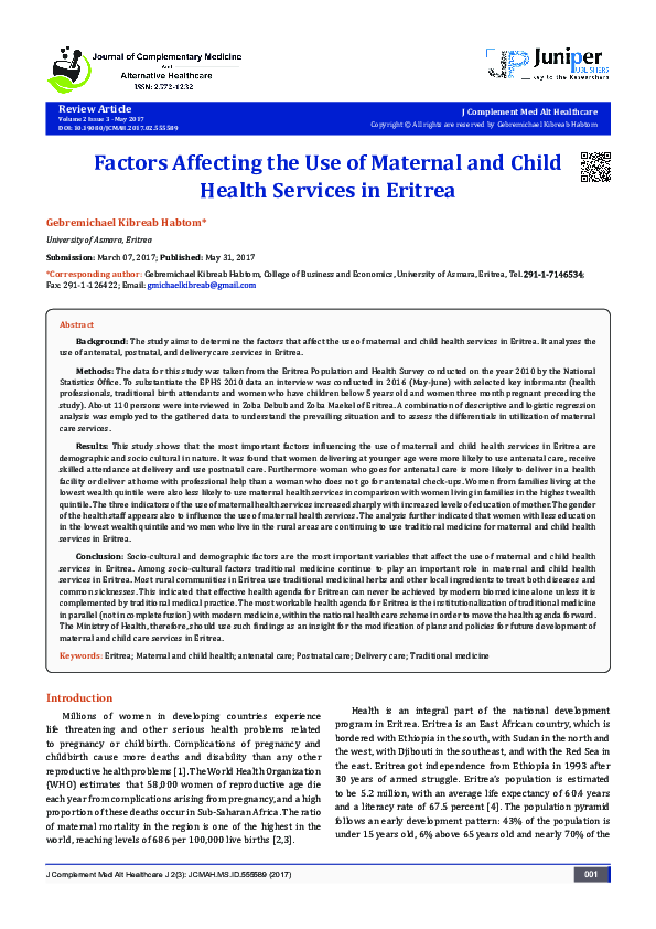 (PDF) Factors Affecting the Use of Maternal and Child Health Services ...