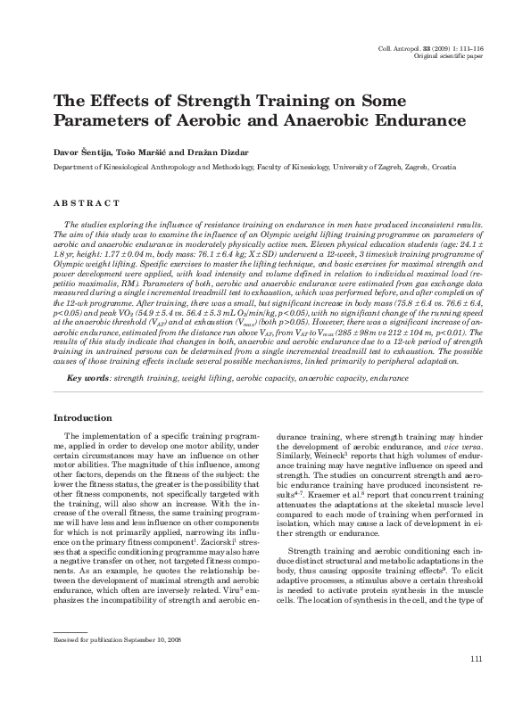 (PDF) The effects of strength training on some parameters of aerobic ...