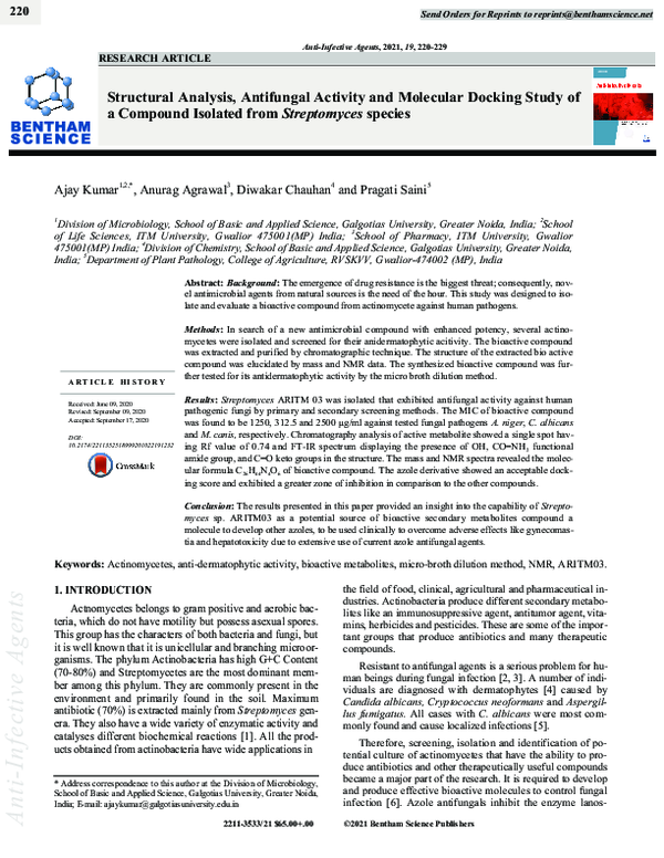 (PDF) Structural Analysis, Antifungal Activity and Molecular Docking ...