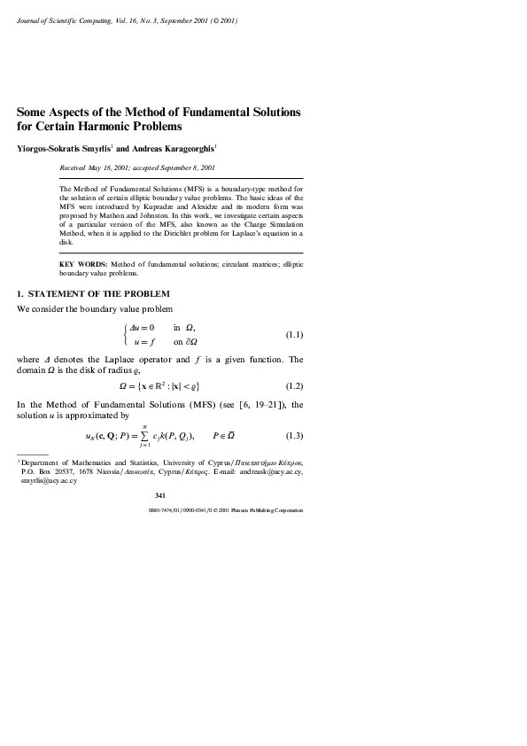 (PDF) Some Aspects of the Method of Fundamental Solutions for Certain ...